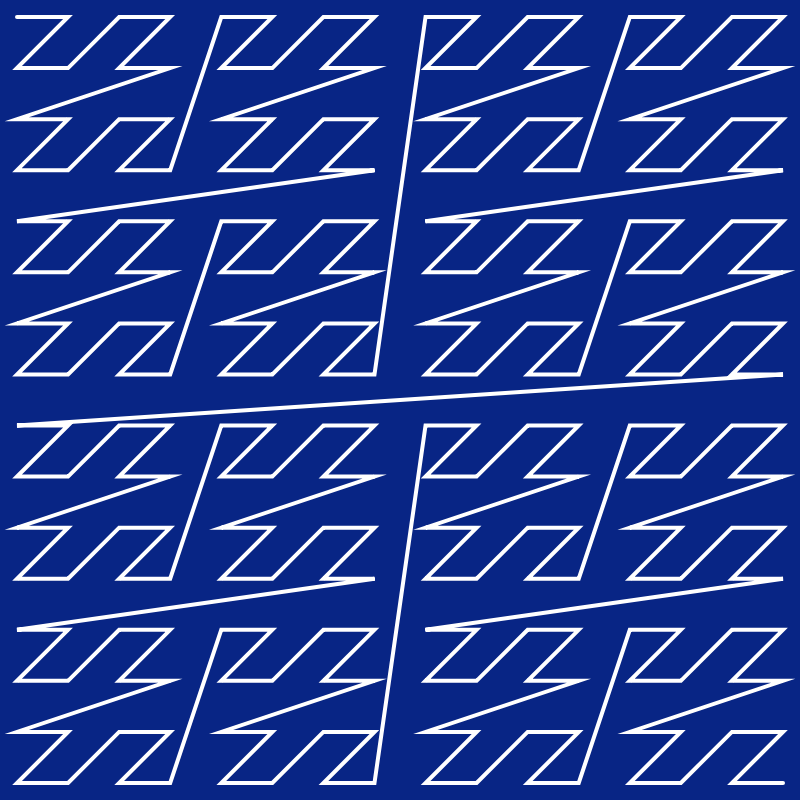 In this example, we create a 4th-order z-order curve on a square canvas of 800x800 pixels. To do this, we use a 4-pixel pen and draw a white line on a catalino-blue background.