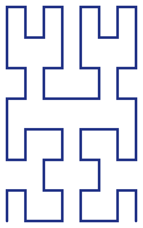 In this example, we're drawing a Hilbert curve in a 500x800 space. As the height is larger than width, it creates a vertical Hilbert fractal curve.