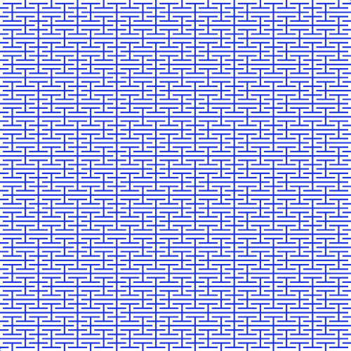 This image is an example of a space-filling Peano fractal. It uses a cornflower blue color for the background and white for the fractal line. As you can see, with only 4 iterations it has almost filled the entire space. If you increase iterations to 5, then you'll get a white image as the curve is white color and it will occupy the entire image.