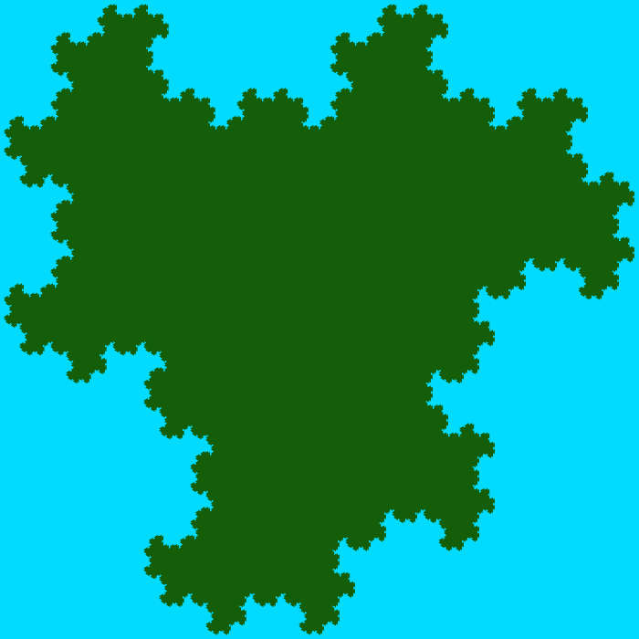 The legend of dragons has it that this fractal was formed by 9 Heighway dragons landing simultaneously in a lake. As you can see in the fractal image, it's entirely made out of dragon backs, heads, and tails. If you count carefully you'll find 9 Heighway dragons or 3 Heighway tridragons.